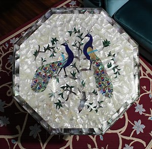 Beautiful Peacock Art Side Table Top I Mother of Pearl Random Lawn Table Top I Handmade Bedside Table Top I Marble Coffee Table Top - Etsy