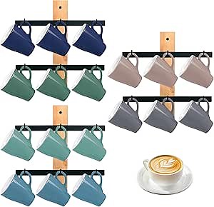 Alyoen Wall-Mounted Coffee Mug Rack - Hanging Cup Holder for Display, Organizer with 18 Hooks for Kitchen, Cafe, Office, and Home Decor