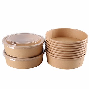 [Hot Item] Disposable Biodegradable Kraft Paper Bowl Round Salad Container Bowl with Plastic Lid