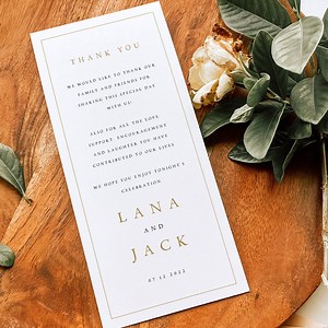 Gold Wedding Thank You Note, Thank You Menu Card Template, Faux Gold Thank You Place Setting, Printable Wedding Napkin Note, #LANA - Etsy Canada