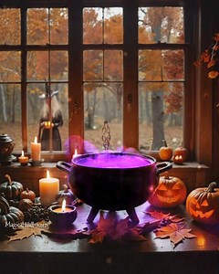 "Double, double toil and trouble; fire burn and cauldron bubble." 💜🧙🏻‍♀️🧹🕯️✨🧡🎃🍂🌫️ | Magical Halloween