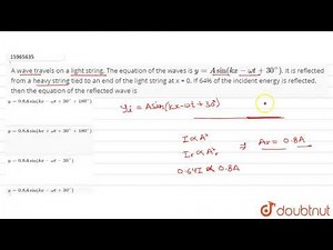 A wave travels on a light string. The equation of the waves is `y= A sin (kx - omegat + 30^)`. I...