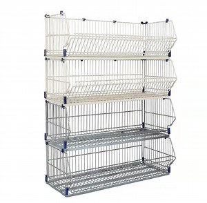 [Hot Item] 5 -Tier Stackable Display Baskets Steel Supermarket Promotional Metal Stackable Rack Display Bins Wire Storage Basket