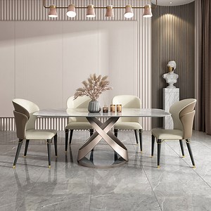 [Hot Item] Modern Marble Dining Table Set Luxury Gold Dining Table and Chair with Stainless Steel Base