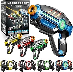 Laser Tag Set for Kids, Teens & Adults - 4 Blasters + 4 Vest Sensors with 4 Multi-Game Modes - Fun Ideas Age 8+ Year Old Toys - Lazer Teen Boy Games - Boys & Girls Outdoor Teenage Group Activities