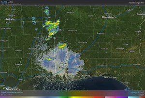 3.1K views · 18 reactions | ☔️ 9pm Radar Update- A line of showers and a few rumbles of thunder are moving across interior portions of the area this evening as a surface low pushes across the region. ➡️ Low temperatures tonight dip into the lower and middle 50s inland with upper 50s along the coast. | US National Weather Service Mobile Alabama | Facebook