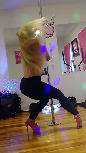 Blonde from Europe Grinding the Stripper Pole in Pink High Heels & Tight Leggings