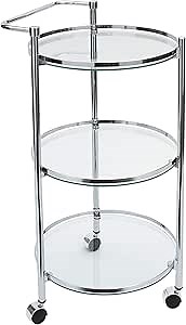 Organize It All Rolling 3 Tier Glass Circular Serving Cart, Silver (Model: 62943W)
