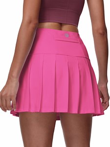 Pdbokew Women's Pleated Tennis Skirt Golf Skirt Athletic High-Waisted Belted Pocket Lined Shorts Fitness Rose red S