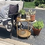 Sinolodo Black Metal End Table, Round Accent Side Table, Multifunctional as Nightstand for Bedroom, Corner Plant Stand Shelf (Black)