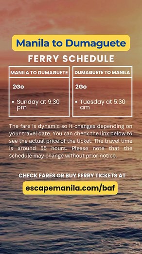 Updated Manila to Dumaguete ferry schedule and fare via 2Go Travel. | Biyaheng Pinas
