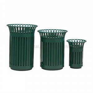 [Hot Item] Slatted Metal Funnel Lid Dustbin Outdoor Public Metal Litter Bin Commercial Waste Container