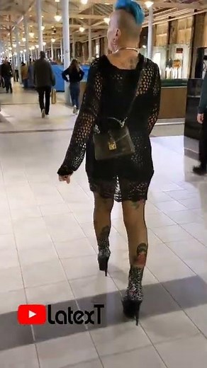 Sneaky Video ..☺️ Walking in public in High Heels, fishnets and Short skirt ..