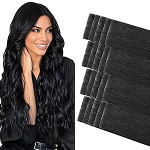 COOKAYU Invisible Tape in Hair Extensions, 18 Inch 40g 20pcs Jet Black Seamless Straight Invisible Extensions Human Hair Invisi Edge Tape ins