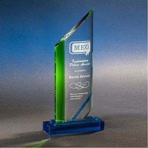 [Hot Item] Green Arc Crystal Glass Award Trophy with Blue Base