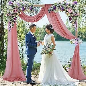 FUHSY Wedding Arch Drapes Dusty Rose 20FT 2 Panels Wedding Arch Draping Fabric Chiffon Fabric Drapery Arches Decorations for Wedding Ceremony Sheer Backdrop Curtains for Archway for Reception