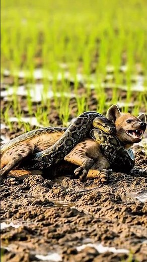 Shocking Footage! Giant Python Wraps Around Hyena in Muddy Field #python #hyena #animals