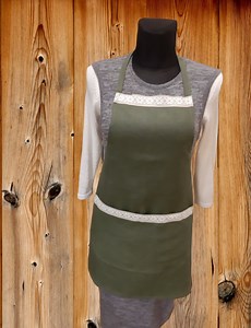 Handmade Olive Green Linen Kitchen Apron: Folk Ribbon Detail - Etsy Australia
