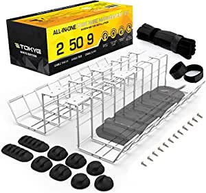Under Desk Cable Management Tray Set - Ultra Sturdy Under Desk Cable Organizer - Set of 2 Desk Cable Tray for Office and Home. Perfect Cable Management Rack