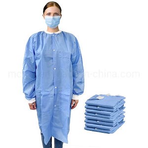 [Hot Item] Disposable SMS Blue Lab Coat with Snap Fastener for Biotechnology, Microbiology, Laboratory
