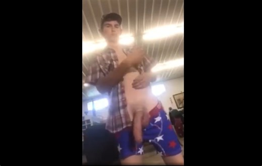 Farmer's Son flashes huge Banana Dick for Girls.