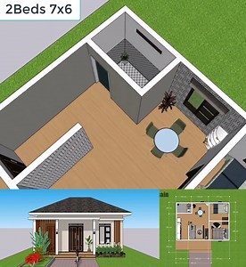 23x20 Small Modern House Plans 7x6 Meter 2 Beds 1 bath SamHousePlans.com #housedesign #homedesigners | Sam Architect