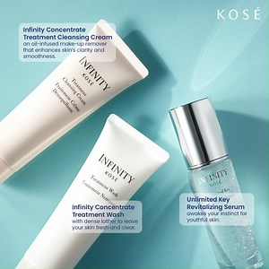 Indulge in the infinite possibilities of youthful skin with our Infinity Age-defying Collection and embrace a complexion that glows with timeless beauty.✨😍 ✨ Makeup remover Infinity Concentrate Treatment Cleansing Cream An oil-infused make-up remover that enhances skin's clarity and smoothness. ✨ Facial Wash Infinity Concentrate Treatment Wash With dense lather to leave your skin fresh and clear ✨ Serum Infinity Unlimited Key Revitalising Serum Awakes your instinct for youthful skin. Unlock the