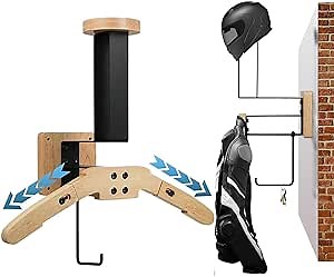 Helmet Holder, Aumotop Motorcycle Helmet Holder Wall Mount with Hook and Wooden Hanger, Multipurpose Tactical Gear Wall Mount Display Stand for Motorcycle Football Cycling Skiing Tactical Gear