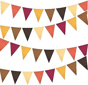 GCQQ Fall Banner Decoration, 40Ft Thanksgiving Day Banner,42pcs Triangle Autumn Pennant Flags Banner, Fabric Banner for Fall Festival Decorations, Harvest Outdoor or Home Thanksgiving Party Decoration