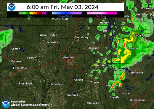 Showers and thunderstorm chances will gradually increase into this afternoon. A few strong thunderstorms containing gusty winds, small hail, and localized heavy rainfall are possible. | US National Weather Service Memphis Tennessee