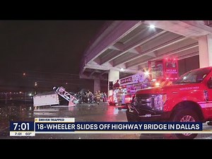 18-wheeler falls off Dallas highway bridge