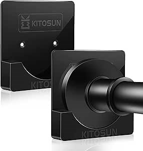 Shower Curtain Rod Holder for Wall - Adhesive Tension Rod Retainer Brackets with Sticky Tape for Quick Stick on and Stainless Steel Screws for Drilling Installation (Black)