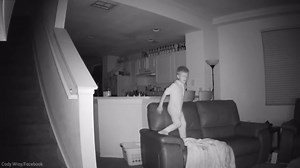 Home security camera captures boy's late night couch jumping