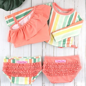 Have fun in the sun, mix, match and SAVE! 🌴 Our Saltwater Stripe 4-Piece Set is just $49.50 (reg. $57)! Shop Here 🌴 ruff.ly/SweetSaltwaterSet | RuffleButts