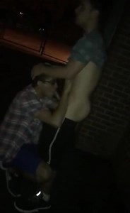 Drunk straight gets blown by gay outside party
