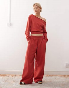COLLUSION low rise sweatpants with fold over waistband in washed red - part of a set | ASOS