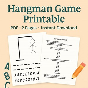 Hangman Game Printable for Kids & Adults | Alphabet Word Guessing Game PDF | Educational Classroom Activity | Instant Download - Etsy