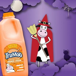 Trudy's in the Halloween spirit! 🎃👻 Which costume should she wear next? #TruMoo #Trudy #ChocolateMilk #TruMooMilk | TruMoo Chocolate Milk