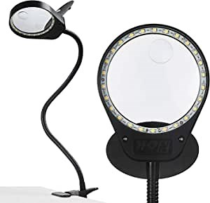 Magnifying Glasses with Clamp, 38 LED 3X 10X Lighted Magnifying lamp with Clip for Craft, Jewelry,Sewing,Reading (Black)