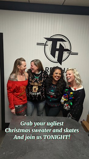 Grab your ugliest Christmas sweater & skates and join us at this special *Adults Only* skating event TONIGHT! 👕🎄🛼 8:30-11:00pm 18 Only! Contest for the best guy, girl, and couple ugly sweaters with merch & cash prizes!! Spread the word 😉📢 | Tarry Hall Roller Skating Rink