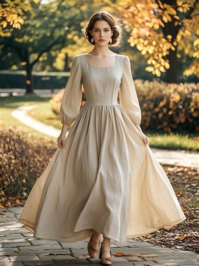 Romantic Linen Maxi Dress 3/4 Sleeve Square Neck Dress Cottagecore Flowy A-line Dress Spring Summer Dress Vintage Boho Dress Custom Dress - Etsy