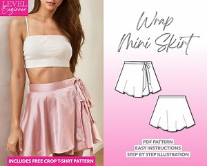Wrap Mini Skirt Sewing Pattern: Easy PDF (XS-XXXL)   Bonus Crop Top - Etsy