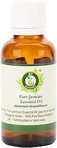 R V Essential Pure Jasmine Essential Oil 10ml (0.338oz)- Jasminum Grandiflorum (100% Pure and Natural Steam Distilled)