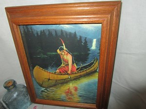 Antique Indian Maiden Canoe Bowfishing Lithograph Framed - Etsy
