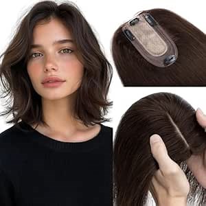 Rich Choices Hair Toppers for Women Real Human Hair No Bangs 100% Human Remy Toppers with Thinning Hairs Clip in Toppers HairPieces for Women 2.7"*5.1"Lace Base 12 Inch #2 Dark Brown