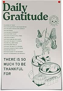 foefvpeft Vintage Green Daily Gratitude Quotes Posters for Room Aesthetic Cute Sunflower Butterfly Food Canvas Wall Art Painting Retro Wall Decor Pictures for Kitchen Dining Room 12x16in Framed