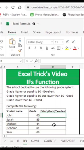 5.7K views · 28 reactions | IFs function in Excel Tricks ? How to make grade sheet in excel? #reelsfb #exceltricks #exceltraining #tricks #Excel | Excel Tricks | Facebook