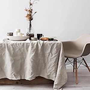 Talasily Linen Tablecloth 100% Pure Linen Table Cloth 60x108 Inches Rectangle Tablecloths Washable Cloths for Kitchen, Dining, Buffet Parties, Holidays, Picnic, Weddings and Restaurants-Natural Linen