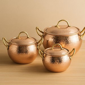 Handcrafted Hammered Copper Casserole Set: Brass Handle Cookware - Etsy