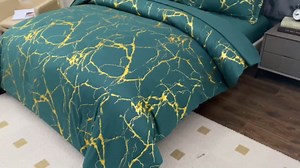 Green Gold Queen Size Comforter Set with Sheets, 5Pcs Bed in a Bag Queen Print Glitter Foil Marble Bedding Set for Man/Woman
